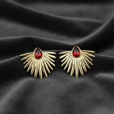 Crimson Teardrop Sunburst Statement Earring
