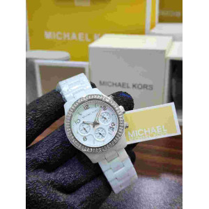 MK White Ceramic Crystal Chronograph Women's Watch