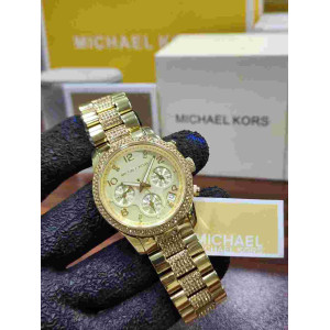 MK Women's Gold-Tone Crystal Chronograph Watch