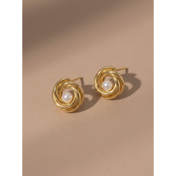 Golden Vortex Pearl Stud