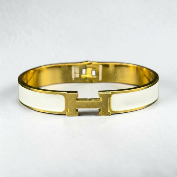 Hermes H-Link Stark White Enamel Bangle