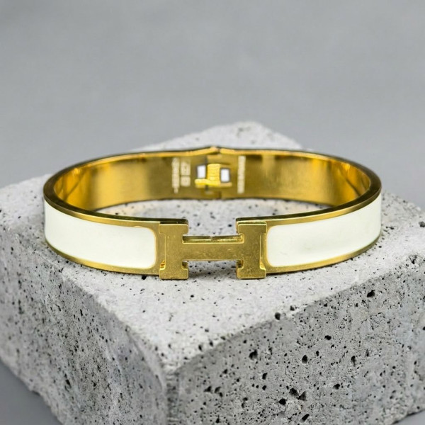 Hermes H-Link Stark White Enamel Bangle