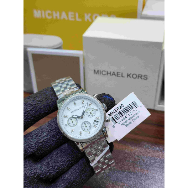 MK women’s watch featuring a silver-tone stainless steel Chronograph Watch