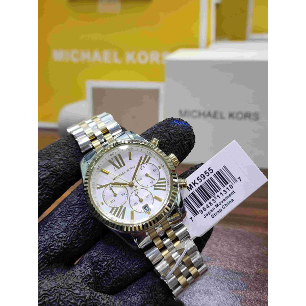 MK Chronograph Two-Tone Watch sophisticated two-tone stainless steel bracelet