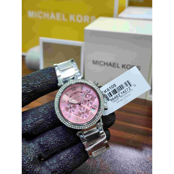 MK Chronograph Crystal Bezel Watch beautiful pink-tone dial