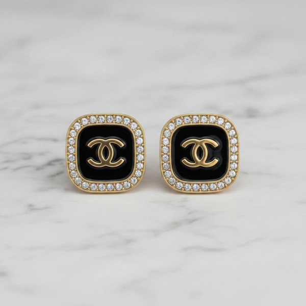 Chanel CC Halo Onyx Square Stud