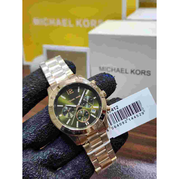 MK Gold-Tone Chronograph Watch with Black Dial