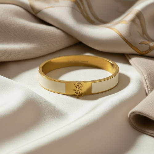 YSL Monogram White Enamel Bangle