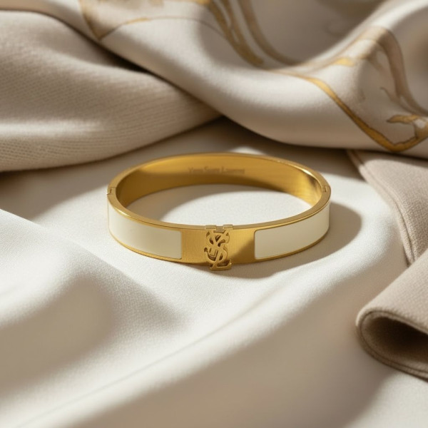 YSL Monogram White Enamel Bangle