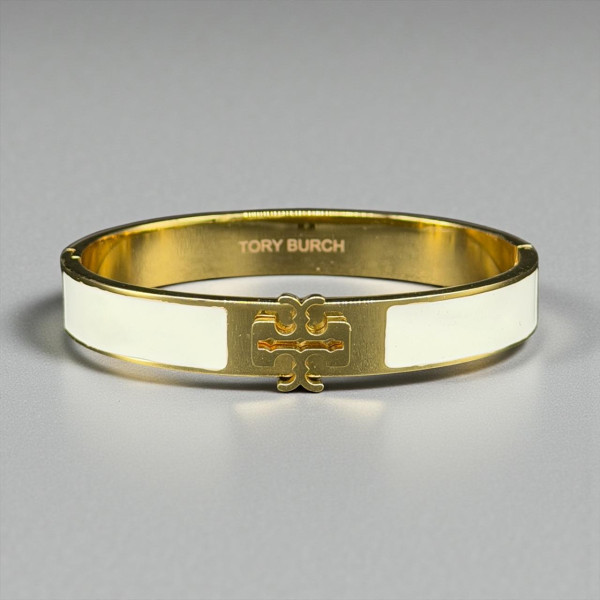 Tory Burch Reva White Enamel Logo Bangle