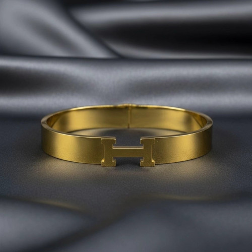 Hermes All-Gold H-Link Polished Bangle