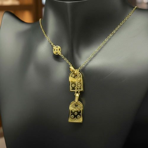 LV Monogram Embossed Double Tablet Necklace