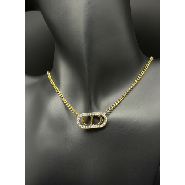 Dior CD Crystal Halo Oval Necklace