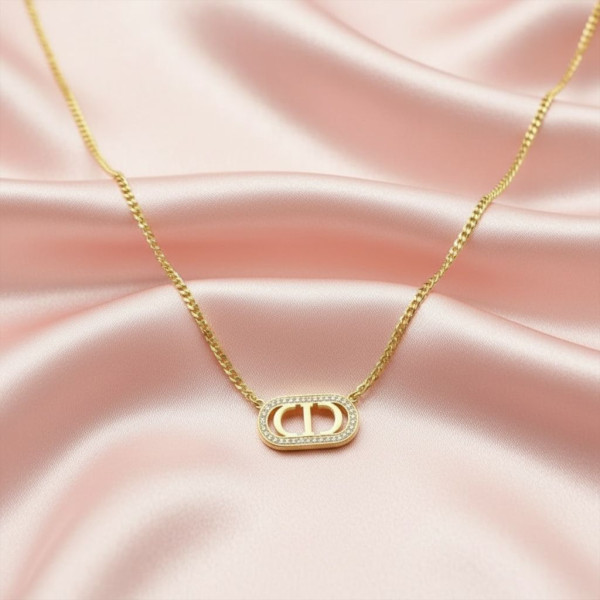 Dior CD Crystal Halo Oval Necklace